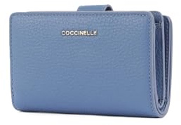 Coccinelle Leder Geldbörse Metallic Soft Mini Wallet Grained Leather Azul blau