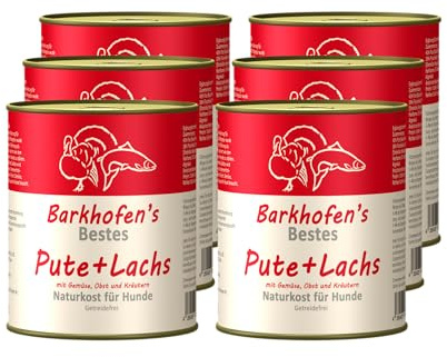 Barkhofen Tiernahrung Nassfutter für Ihren Hund 6X 800 g - Hundefutter nass & getreidefrei mit Pute+Lachs – Hunde Futter in Dosen ohne Getreide