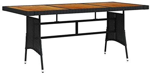 Fasba Gartentisch Schwarz 160x70x72cm Poly Rattan & Massivholz Akazie, Esstisch, Terrassentisch