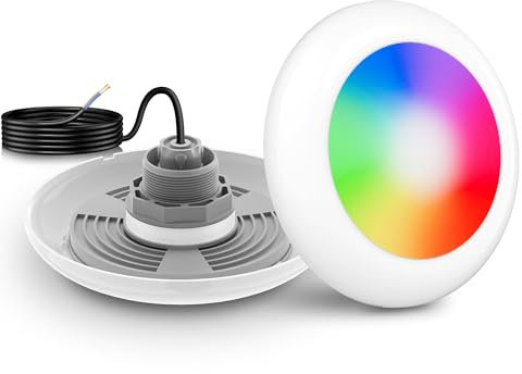 LyLmLe Lampe LED Piscine Vissable avec Filetage 2, 25W Projecteur Piscine RGB Multicolore Contrôle Sync, Ø242mm, 12V AC Éclairage Lampe pour Piscines Hors-Sol en Acier, Sans Unité de Contrôle