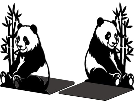 Peacoblue Buchstützen Metall,Panda & Bambus Buchstütze Dekorativ für Bücher | 1 Paar 5.3x4.3x7.5 schwere Gusseisen Buchhalter, Stabile Buchstopper für Bücherregal, Schreibtisch, Büro und Wohnraum