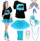 panemy Deguisement Annee 80 Femme, Tenue Des Années 80 et 90 pour Femme, t-Shirt, Tutu, Serre-Tête, Boucles d'Oreilles, Gants Résille, Jambières, Colliers, Deguisement Femme Annee 80 (Bleu, XL)