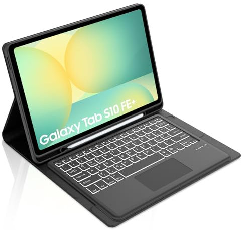 Occtingkind Custodia con Tastiera Retroilluminata e Touchpad per Samsung Galaxy Tab S10 FE Plus 13.1 2025, 7 Colori LED, Cover con Tastiera Bluetooth, Layout Italiano QWERTY, USB-C, Nero