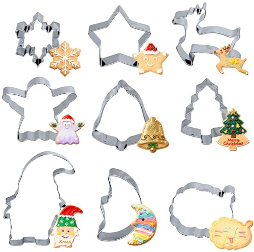 9 Stück Plätzchen Ausstecher,Keksausstecher,Cookie Cutter,Schneeflocken,Sterne, Hirsche, Engel, Glocken, Bäume,Zwerge,Mond,Wolken,Keksformen,Backen-Fondant-DIY-Werkzeuge