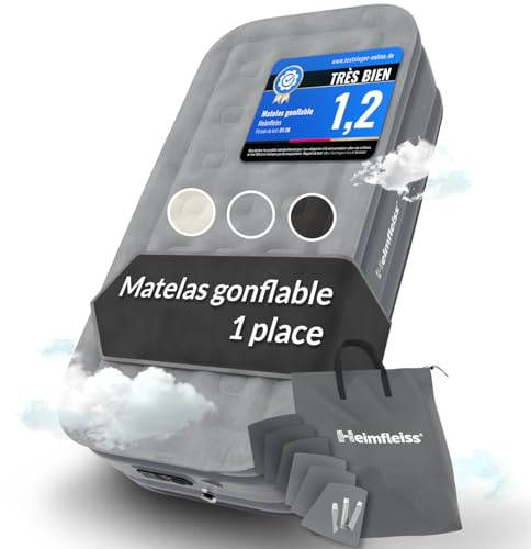 Heimfleiss® Materasso Gonfiabile Singolo 100x200x45 cm | Letto Gonfiabile Singolo per Ospiti, Casa e Campeggio | Materassino Autogonfiante Premium con Pompa e Superficie Inferiore Antiscivolo | Gray
