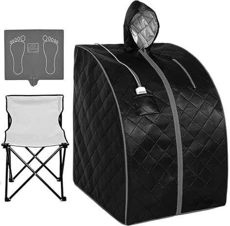 Saunadecke, Persönliche Infrarot-Sauna for zu Hause, tragbares Sauna-Spa-Zelt mit Hut, verbessertes Stuhl-Heiz-Fußpolster for Entspannung, Entgiftung, Heim-Spa(Black Gray)