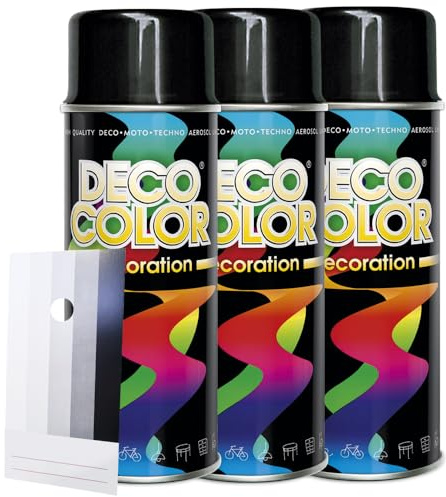 Craft-Equip DC 3 Stück Lackspray Glanz nach RAL in 400ml zur Lackierung von Auto Stahl Aluminium Beton Holz und Spritzmusterkarte (3 Dosen in schwarz glanz RAL 9005 + Karte)