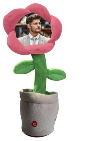 Generisch Personalisierte, tanzende und singende Blume – Interaktives Blumenaccessoire mit Foto und Sprachaufnahme, Geburtstage und Feiertage (Rosa)