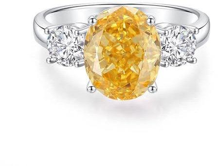 KnSam Echt Goldschmuck Eheringe PT950 Platin, Klassiker Partnerringe mit Citrin Gelb Ovalschliff, Platin Trauringe Moissanit, Gr.53 (16.9)