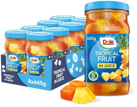 DOLE Tropical Fruit Mix In Juice Jar 8x665g Fruit Pieces in Fruit Juice | No added Sugar , Perfect for Snack or Topping, Reasealble jar, Ideal for Breakfast