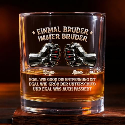 Geschenke Mall Personalisiertes Whiskyglas Freunde - Einmal Bruder Immer Bruder - whiskyglas mit gravur, whiskey glas personalisiert, whisky geschenke für männer, männer geburtstag (Modell #1)
