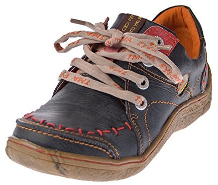TMA Damen Leder Halb Schuhe Comfort Sneakers Schwarz Used Look Eyes 1646 Schnürer Turnschuhe Gr. 37