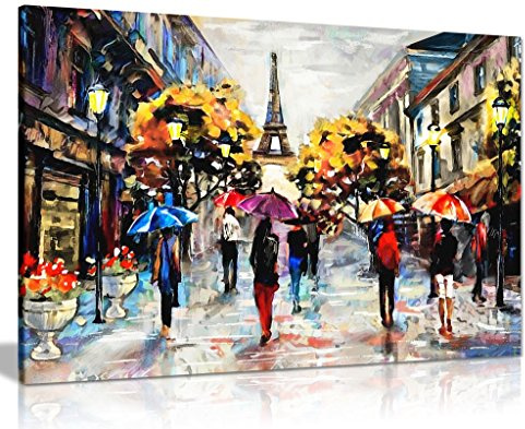 Modern Oil Painting Colourful Paris Canvas Wall Art Picture Print (30x20)