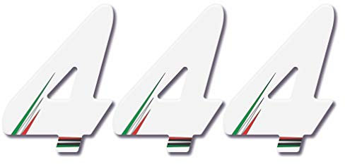 Adhesivos Moto Números De 0A 9-Adhesivos 3D Resina - Paquete 3Pcs Colores: Blanco - Negro con Acabado Tricolor Italia - 4 Blanco