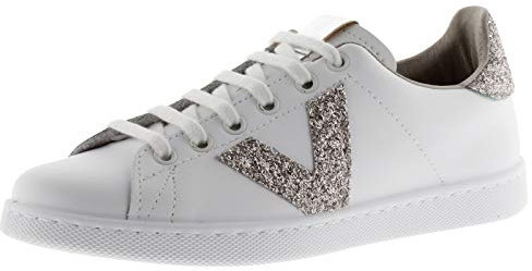 Victoria Basket Basse Tenis Cuir & Logo & Arrière Pailletés 1125188 pour Femme Nude 37