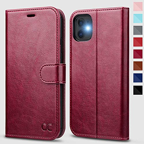 OCASE for iPhone 11 Case, PU Leather Wallet, Magnetic Flip Folio Cover with Card Holders, Shockproof TPU, and Kickstand for 6.1 Inch iPhone 11, Burgundy