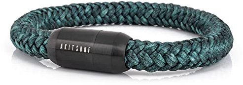 Akitsune Portus Nautical Rope Bracelet | Magnetic Capsule Closure Link Bangle Trinket Women Anchor Men Maritim - Matte Black-Green 19cm