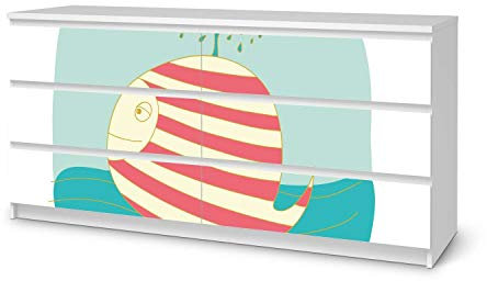 Möbelfolie für Kinder - passend für IKEA Malm Kommode 6 Schubladen (breit) I Tolle Möbeldeko für Kinderzimmer Deko I Design: Funny Wale