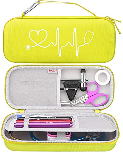 BOVKE Stethoskop-Fall Kompatibel mit 3M Littmann Classic III, Lightweight II S.E, Cardiology IV Diagnostic, MDF Acoustica Deluxe Stethoskop, zusätzlicher Raum für Taylor Schlaghammer, Zitronengelb
