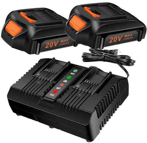 Cell9102 Lot de 2 batteries de rechange 20 V et kit de démarrage, batterie au lithium 3,0 Ah compatible avec les outils électriques sans fil Worx 20 V