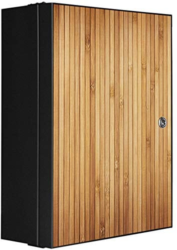 banjado Medizinschrank abschliessbar mit Motiv Bambusholz 35x46x15cm - großer Arzneischrank für die Hausapotheke - Medikamentenschrank aus Metall zur Medikamenten Aufbewahrung