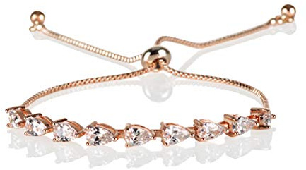 ZAVANA Adjustable Bracelets for Womens. Rose Gold, Gold or Silver Bracelet for Women with Pear Shaped Cubic Zirconia Stones