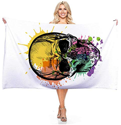 Treer Microfaser Strandtuch, Bunter Schädel 3D-Druck Rechteckig Sunscreen Badetuch Praktische Strandlaken Handtuch Campingdecke Yoga Sporthandtuch für Fitness Strand Pool (150x180CM,C)
