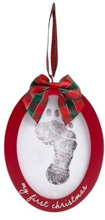 Pearhead Babyprints Double-Sided Christmas Photo Ornament with Clean Touch Ink Pad, Baby's First Christmas Holiday Keepsake Ornament, Newborn Handprint or Footprint Kit, 2 Sided, Red