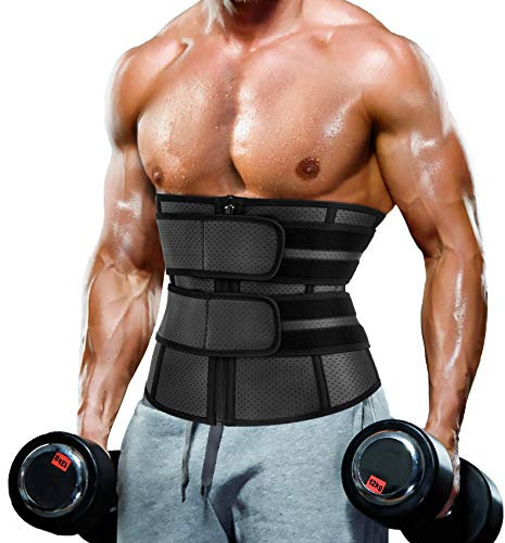 MOLUTAN Taillentrainer für Herren, Bauchkontrolle, Shapewear, Neopren, Schweißgürtel, schlankmachender Körperformer, Schwarz, S