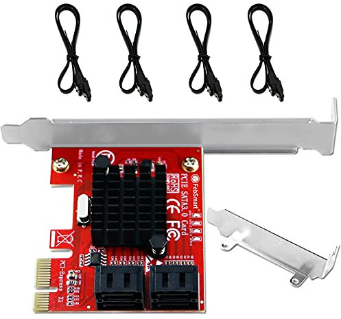 FebSmart Scheda di espansione PCI Express a 6 Gbps SATA 3.0 a 4 porte per PC, server, NAS Plug and Play su Windows, MAC OS e Linux System-Marvell 88SE9215 Non-Raid PCIE SATA Controller (FS-S4-Pro)