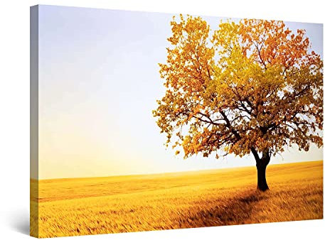 Startonight Impression sur Toile Arbre Jaune - Tableau Nature - Decoration Murale Salon Moderne - Image sur Toile - Grande 80 x 120 cm Idée Cadeau Élégante et Originale Effet Lumineux Nocturne