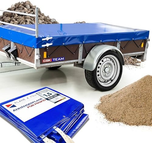 Hochwertige Anhängerplane Flachplane für PKW-Anhänger mit H Gestell und Rehling Wetterfeste Abdeckung für Anhänge PVC Plane Hochglanzlackiert 680gr Transportschutz bis 3.50 x 1.80 x 0.20