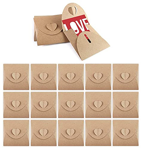 Hoshisea 50 Stück Kraftpapier CD Hülle, Vintage Umschläge mit Blanko, Kraftpapier Umschläge, Herz Briefumschläge, Mini Umschla, Verwendet für Postkarten, Geschenkkarten(Braun)