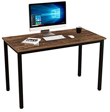 DlandHome Scrivania per computer in legno, 120 x 60 cm, tavolo da lavoro, tavolo da conferenze, tavolo da pranzo in legno e acciaio, per ufficio e casa, marrone/nero