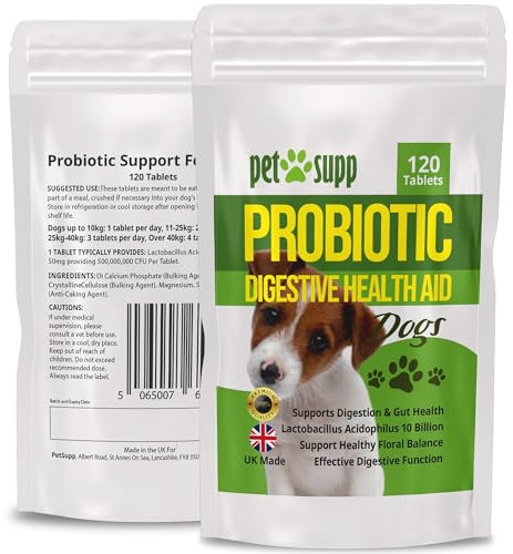 Probiotics for Dogs - 120 Tablets for Digestive Health, Gut Support, Yeast Balance, IBS Relief, Diarrhea, Gas & Itchy Skin - Probiotic & Prebiotic Supplement for Immune Support, 10 Billion CFU