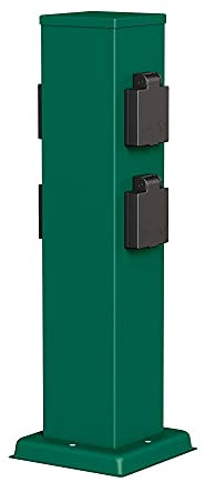 ledscom.de Polly Garden Socket Column for Outdoor Use, IP44, 4-Way, Green, Square, 38 cm