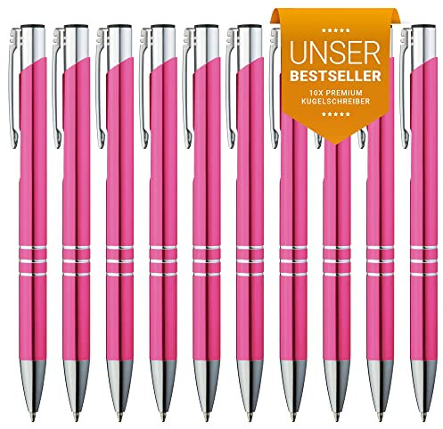 GIMEI® Metall Kugelschreiber 10 Stück | Premium Kugelschreiber Set Hochwertig, Kulli für einfaches & weiches Schreiben | Blauschreibender Kugelschreiber Pink als optischer Hingucker