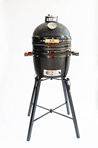 Kamado DOMO 15 Small Barbacoa Parrilla A Carbón Ecológica Ahumador Horno Con Cierre En Fibra De Vidrio Termómetro con opciones de cocción (Black)