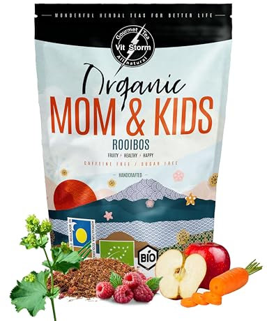 VITSTORM® Tisane Bio MAMAN & ENFANTS – Tisane Relaxante & Digestive – Tisane Allaitement Naturelle Sans Caféine – Rooibos, Fenouil, Camomille, Mélisse, Orange, Framboise – Infusion Vrac 100g