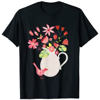 Oiseaux avec un pichet de fleurs T-Shirt