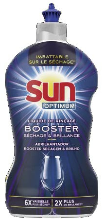 SUN - Optimum Liquide de Rinçage Séchage - Booster séchage & brillance - formule enrichie en agents de brillance - vaisselle 6x plus sèche - 450ml