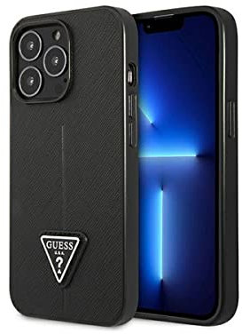 Guess GUHCP14LPSATLK Hülle für iPhone 14 Pro 6,1 schwarz/Black hardcase SaffianoTriangle Logo