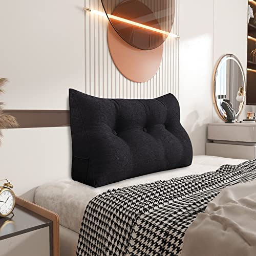 Johnear Rückenkissen als Bettkopfteil Rückenkissen Bett Dreieckiges Lesekissen Rückenlehnkissen Lendenkissen Bücherkissen Kopfenden Stützkissen für Bett Sofa (Anthrazitschwarz, 100×20×50cm)