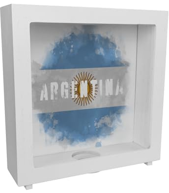 Rahmen Spardose aus Holz mit Argentinien-Flagge im Used Look - Sparschwein für Urlauber eine schöne Sparbüchse mit der argentinischen Nationalflagge verziert um auf die Reise nach