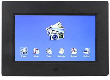 Digitaler 7-Zoll-Fotorahmen, Bilderrahmen HD 800 X 480 Bildschirm, Uhr, Kalender, Videoclips und Diashow, für die Familie