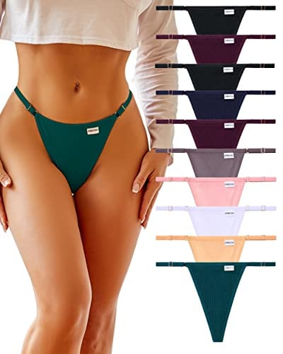FINETOO G String Tanga Lot de 10 slips sexy en coton sans coutures pour femme avec ceinture réglable S-XL