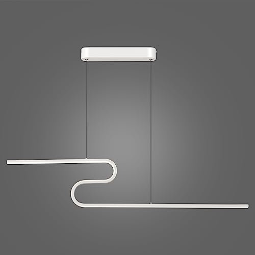 EYLM Lampada a Sospensione LED Dimmerabile, Lampadario Moderna da Soffitto 40W con Telecomando a Forma di S, Regolabile in Altezza Adatto per Soggiorno, Sala da Pranzo, Cucina e Ufficio-Bianca