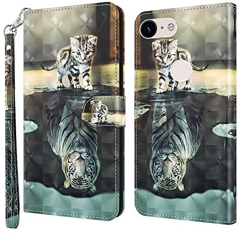 Rapuled Coque pour Google Pixel 3A XL, Housse Premium en Cuir Google Pixel 3A XL, Magnetique Flip Case Portefeuille PU Cuir à Rabat Housse Étui de Protection avec Porte Cartes (Chat 1)