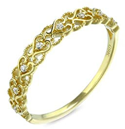Ayoiow Ehering Damen Einzeln, Eheringe Gold 585er mit Rund Moissanit Ringe Weiß Vintage Hohl Herz Größe 52 (16.6)