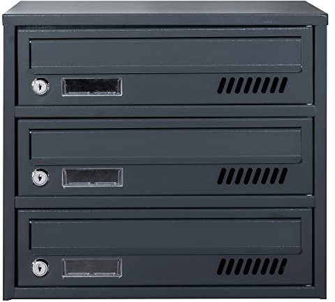 Buzones con fijación a Pared Euro GLM 3 RAL 7016 + NUMERACIÓN Sistema de 3 buzones de pie de buzones para Correo Cartas correspondencia Buzón